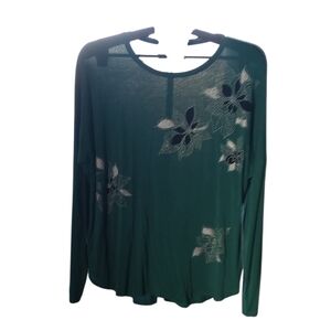 Apt. 9 Green Floral Faux Embroidered Tunic Long Sleeve XL Like New